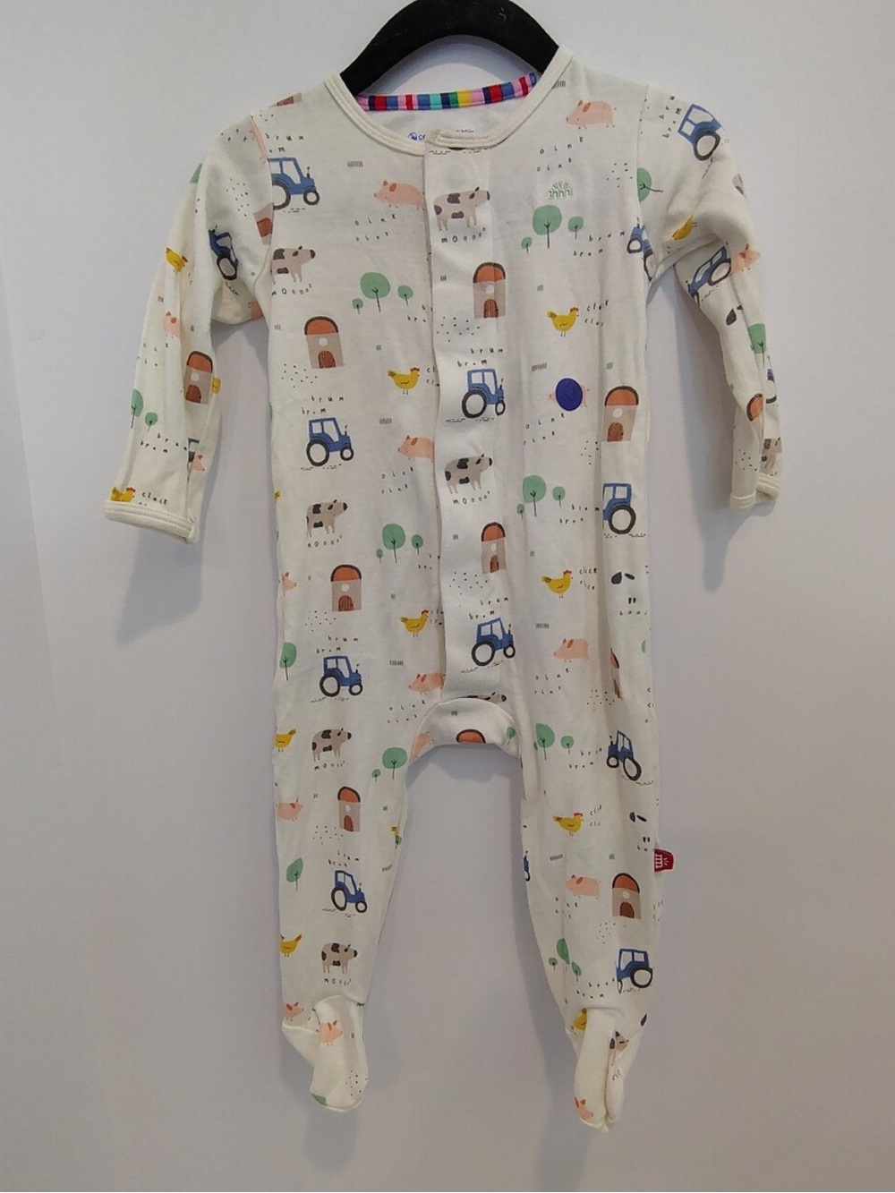 Magnetic Me Cream Footed One-Piece with Farm Tractor and Animal Print